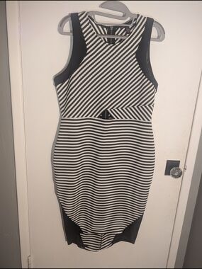 Material Girl Black & White Striped Midi Sheath Dress